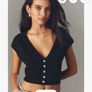 Anthropologie Black Button-Up Crop Top